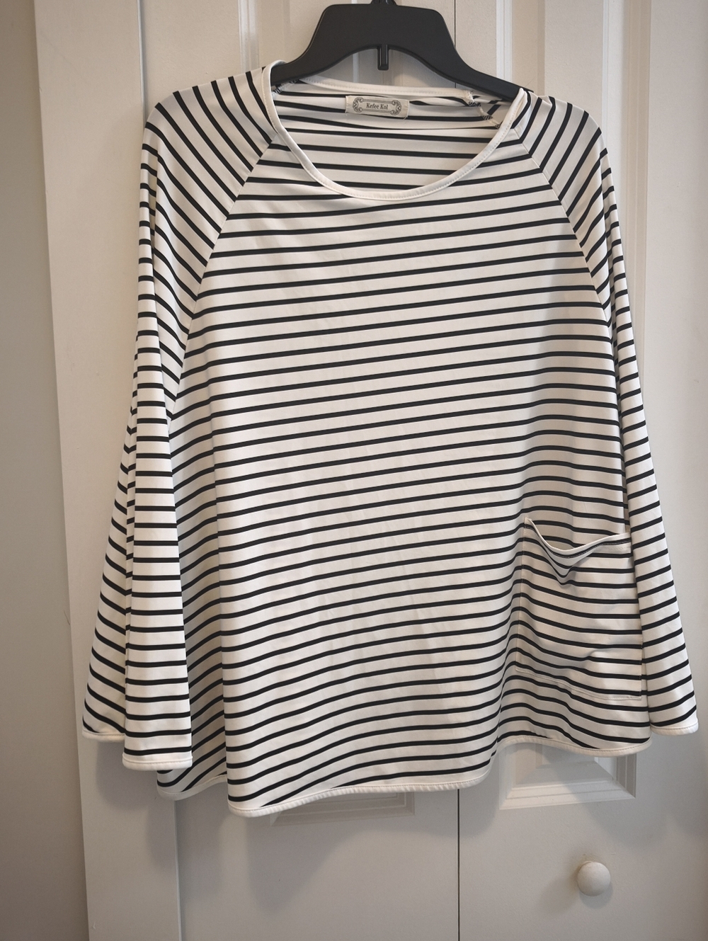 Striped Cap Sleeve Top Black White Oversized Pocket Tee